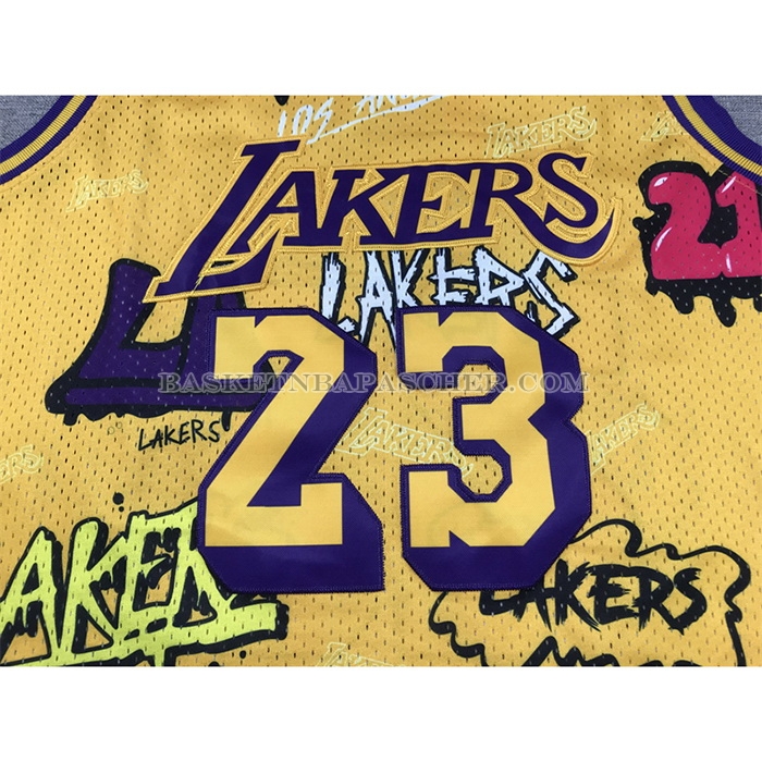 Maillot Los Angeles Lakers LeBron James Slap Sticker Mitchell & Ness 2018-19 Jaune